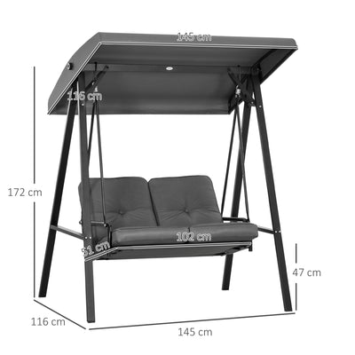 Outsunny Two-Seater Garden Swing Bench, with Adjustable Canopy - Dark Grey 