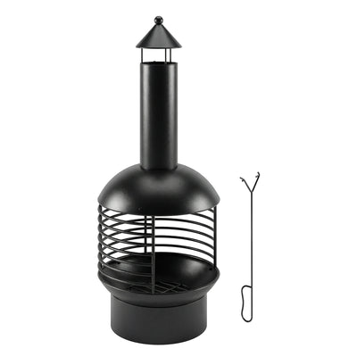 Outsunny Chimney Fire Pit, Portable Wood Burning Firepit with Poker, Charcoal Grid, Outdoor Fireplace for Garden Patio, Black 