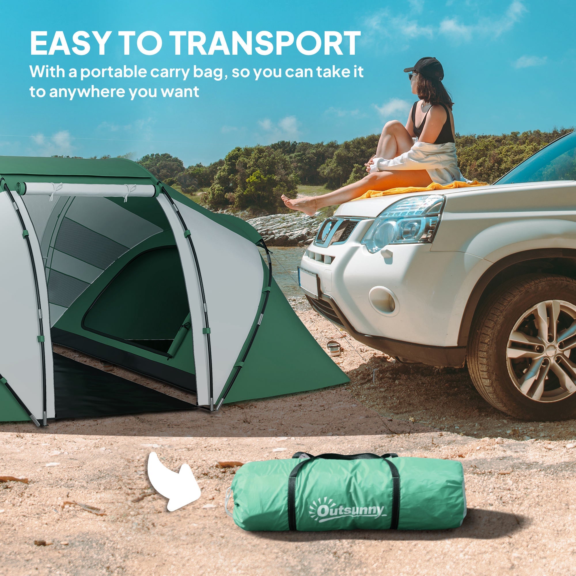 Outsunny 4-6 Man UV Protection Camping Tent - Green and White 