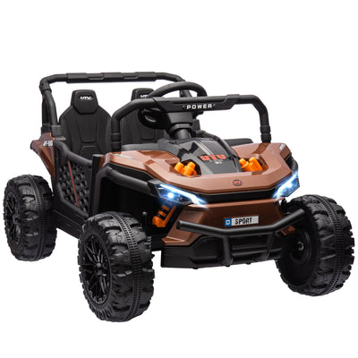 AIYAPLAY 12V Battery Powered Ride on Truck w/ Remote, Four Suspension Wheels, Horn, Lights, Music, USB, for Ages 3-5 Years, Brown 