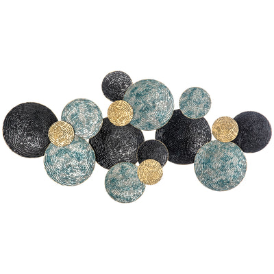 HOMCOM 3D Metal Wall Art Modern Circle Hanging Wall Sculptures Home Decor for Living Room Bedroom Dining Room, Blue Black Gold 