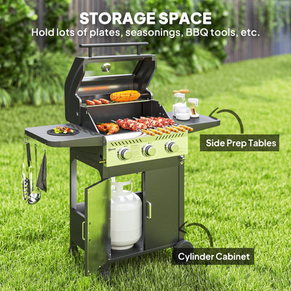 Outsunny 7.5kW Three-Burner Gas BBQ Grill, with See-Through Lid - Black 