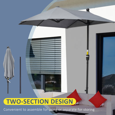 Outsunny 2m Half Parasol Market Umbrella Garden Balcony Parasol with Crank Handle, Base, Double-Sided Canopy, Dark Grey 