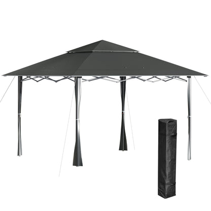 Outsunny 4 x 4m Pop-up Gazebo Double Roof Canopy Tent with UV Proof, Roller Bag & 3-Level Height Adjustable Outdoor Party, Steel Frame, Dark Grey