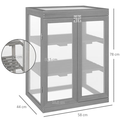 Outsunny 3-tier Wood Greenhouse Garden Polycarbonate Cold Frame Balcony Grow House w/ Storage Shelf for Plants, Flowers, Dark Grey 