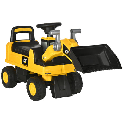 HOMCOM CAT Licensed Kids Construction Ride-On Toddler Digger Excavator Foot-To-Floor Ride-On Toy w/ Manual Shovel, Horn, Hidden Storage, for Ages 1.5-3 Years 
