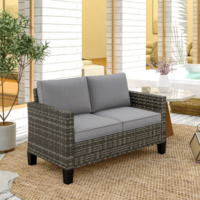 Outsunny Two-Seater Rattan Outdoor Sofa - Dark Grey 