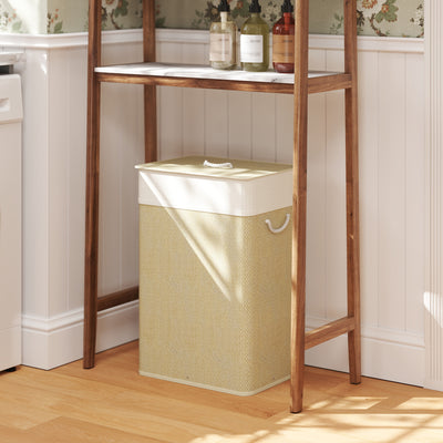 HOMCOM Bamboo Laundry Basket with Lid, 72L Laundry Hamper with Rope Handles, Washing Basket with Removable Washable Liner Bag for Bathroom, Bedroom, Nature Wood Finish 