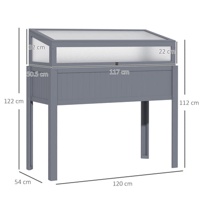 Outsunny Raised Garden Bed 2-IN-1 Wood Cold Frame Greenhouse with Elevated Garden Box, Openable Top for Flowers, Vegetables, Plants, Grey 
