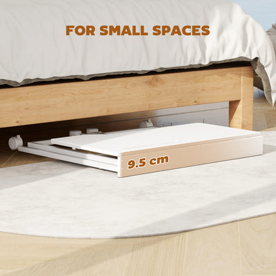 HOMCOM Small Folding Desk, with Wheels - White Wood-Effect 