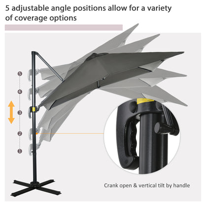Outsunny 2.5 x 2.5m Patio Offset Parasol Umbrella Cantilever Hanging Aluminium Sun Shade Canopy Shelter 360\'c2\'b0 Rotation with Crank Handle and Cross Base, Grey