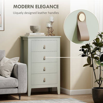 HOMCOM Bedroom Chest of Drawers, Modern 4 Drawer Dresser Cabinet with PU Leather Handles and Metal Runners for Living Room, Hallway, Entryway, Green 