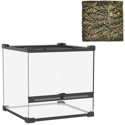 PawHut Reptile Glass Terrarium with Stone Background, Front Ventilation, Escape-Proof Knob Lock, 30 x 30 x 30 cm, Black 