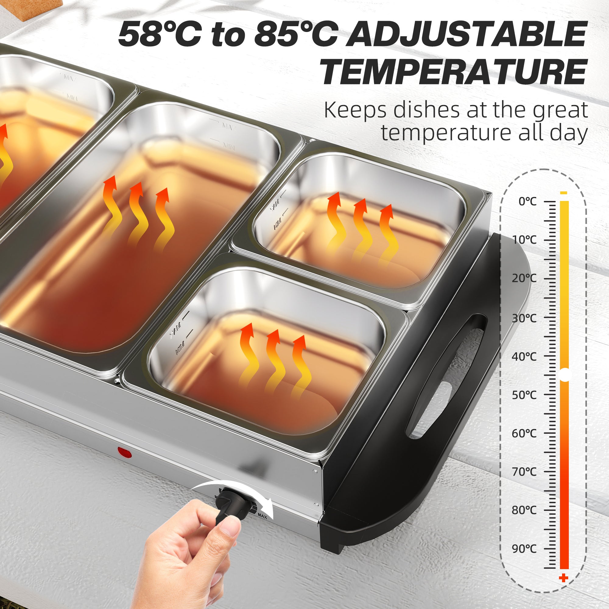 HOMCOM Electric Food Warmer 5 Tray, 9.2L Portable Buffet Server and Warming Tray with Lids, Adjustable Temperature Control and Cool Touch Handles, 450W, 3 x 2.4L and 2 x 1L, Silver Tone