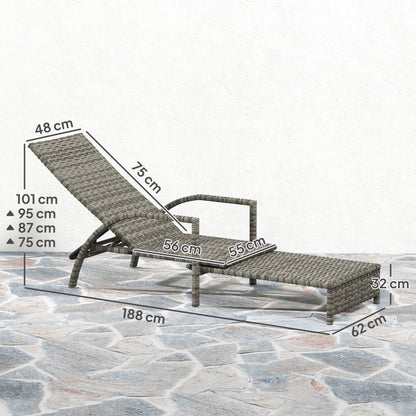 Outsunny PE Rattan Sun Lounger with Adjustable Backrest - Mixed-grey