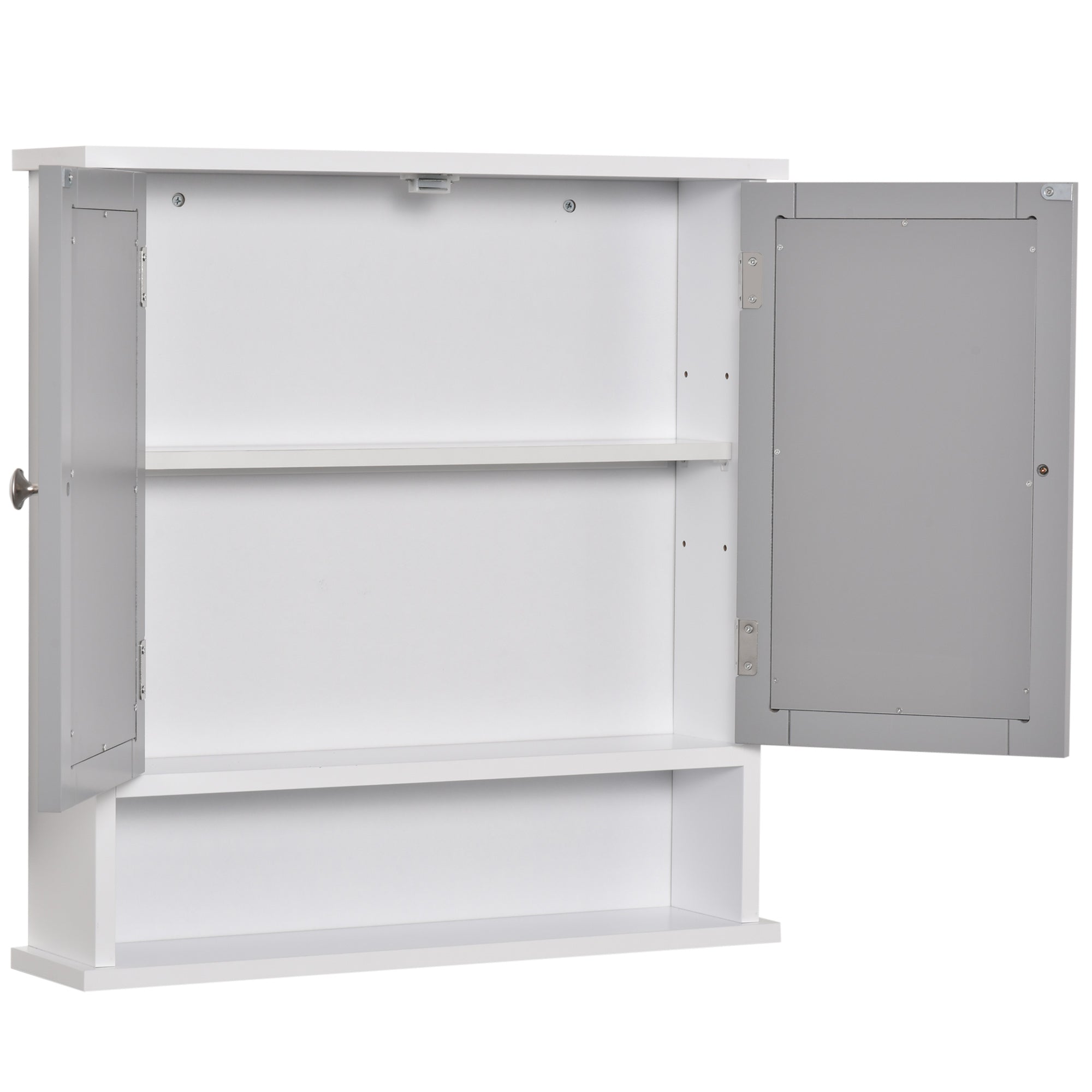 kleankin Mirror Cabinet Wall Mounted with Double Mirrored Doors, Hanging Cabinet with Cupboard and Shelf, Bathroom Wall Storage Organizer, Grey 