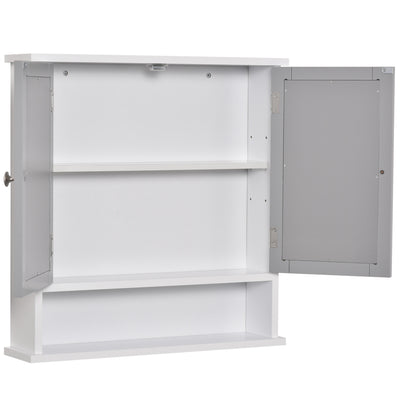 kleankin Mirror Cabinet Wall Mounted with Double Mirrored Doors, Hanging Cabinet with Cupboard and Shelf, Bathroom Wall Storage Organizer, Grey 
