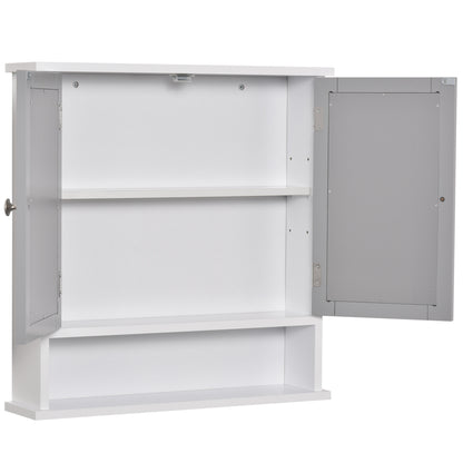 kleankin Mirror Cabinet Wall Mounted with Double Mirrored Doors, Hanging Cabinet with Cupboard and Shelf, Bathroom Wall Storage Organizer, Grey 