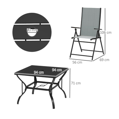 Outsunny Five-Piece Steel Frame Patio Set - Grey/Black 