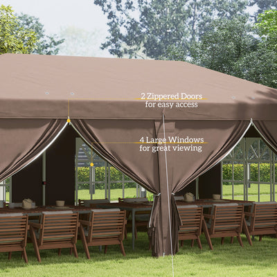 Outsunny 3 x 6 m Pop Up Gazebo with Sides and Windows, Height Adjustable Wedding Camping Party Tent Canopy Marquee with Storage Bag for Garden, Event, Brown 