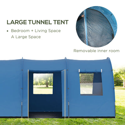 Outsunny 5-6 Man Tunnel Tent, Two Room Camping Tent with Floor, 2 Doors and Carry Bag, 2000mm Water Column for Fishing, Hiking, Sports, Festival 