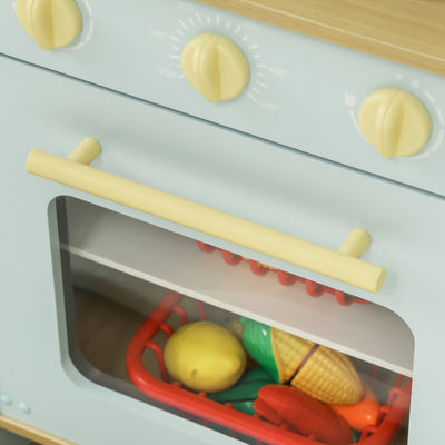 AIYAPLAY Pretend Play Kitchen, Kids Kitchen Playset with Light & Sound Stove, Turning Knobs, Cooking Accessories 