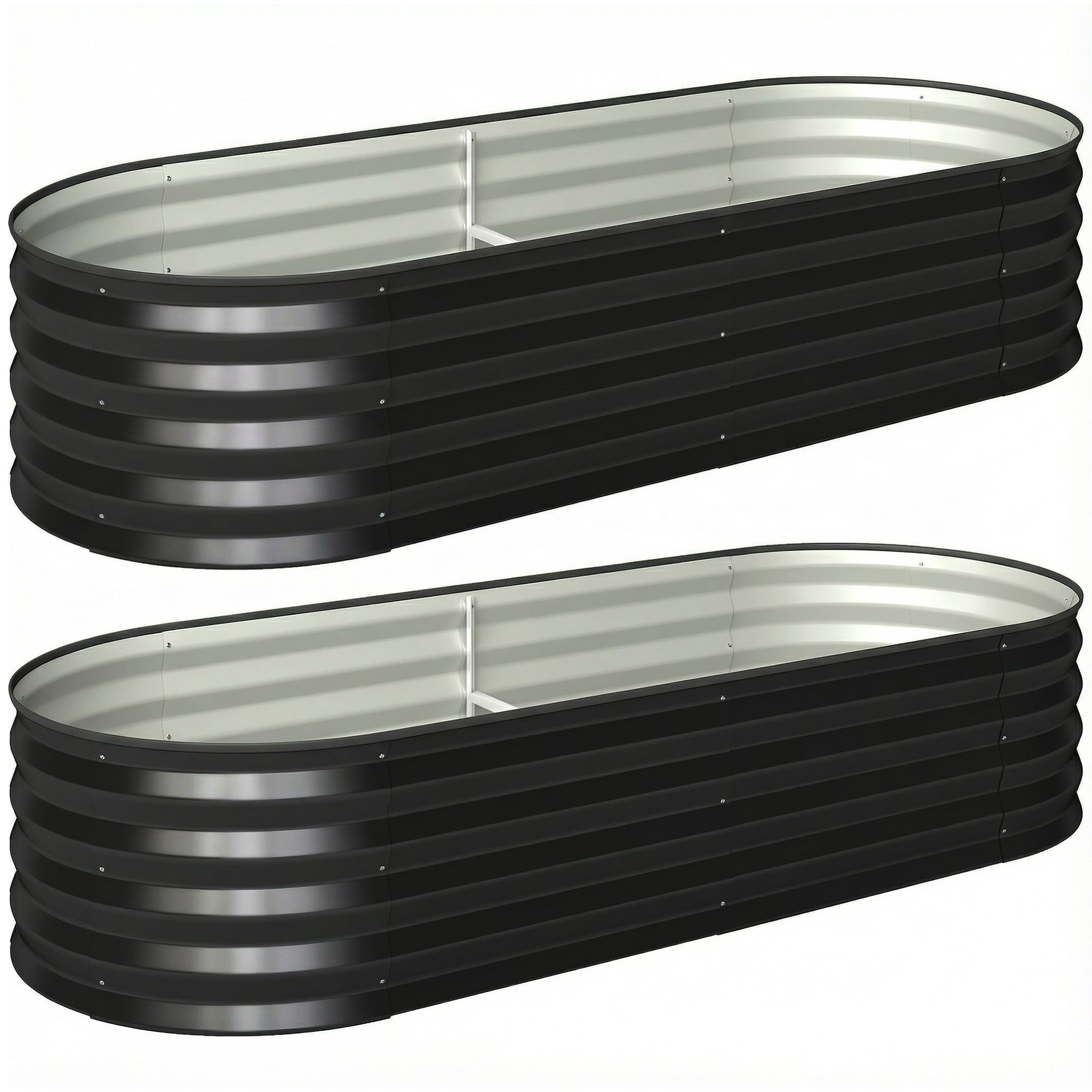 Outsunny Set of Two 150 x 60cm Steel Planters - Dark Grey 