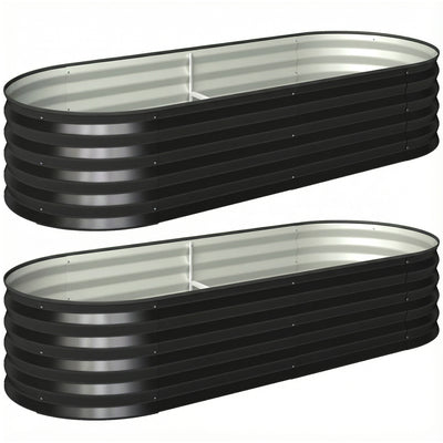 Outsunny Set of Two 150 x 60cm Steel Planters - Dark Grey 
