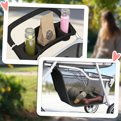 PawHut Dog Stroller, 3 Wheels Foldable Pet Stroller with Adjustable Canopy, Storage Basket for Small Mini Breeds, Grey 