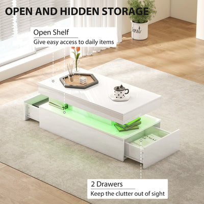 HOMCOM LED Coffee Table with Storage - High Gloss White 