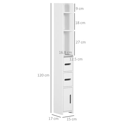 kleankin Modern Bathroom Storage Cabinet, Freestanding Tall Bathroom Cabinet with Open Shelves and 3 Cupboards with Door, for Bedroom Hallway, White 