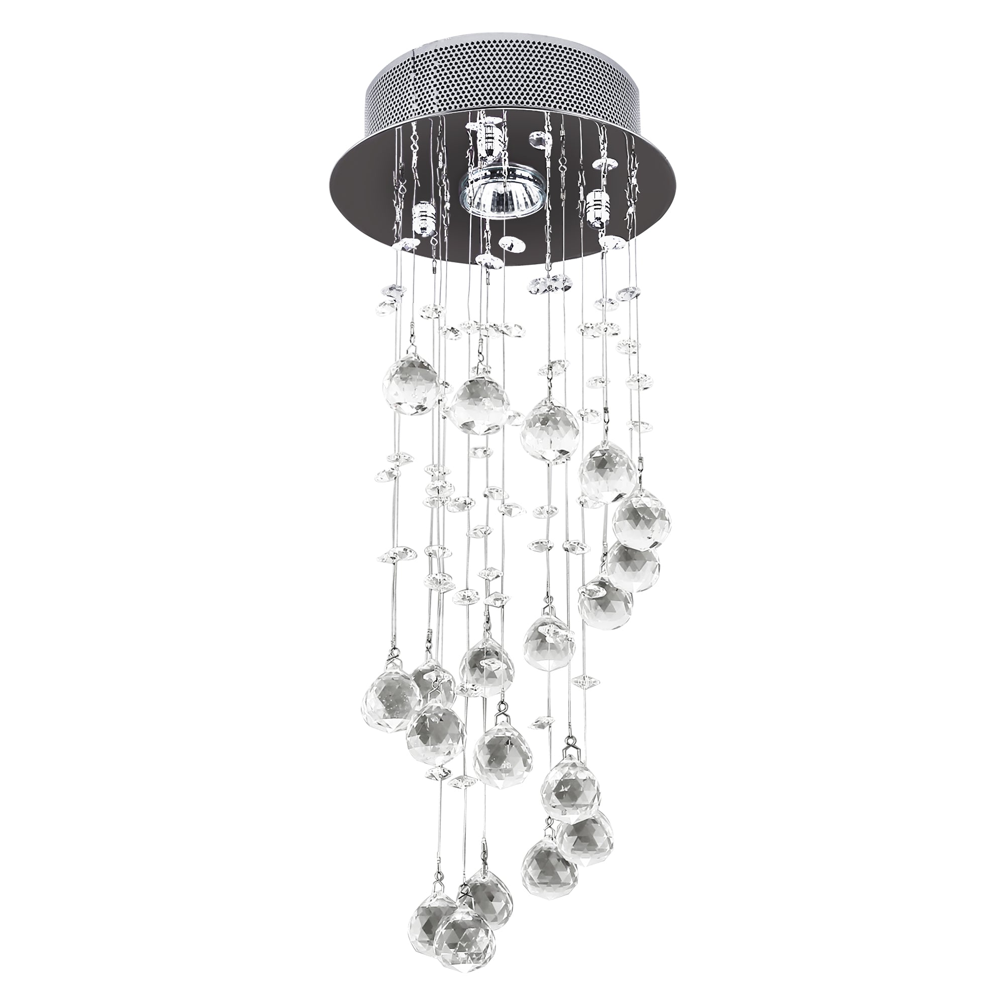 HOMCOM Metal Crystal Ceiling Light Chandelier Elegant Pendant Lamp Living Room Stairway Stairway Spiral Rain Drop Pendant Lamp Silver 
