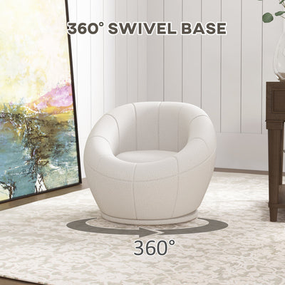 HOMCOM Modern Accent Chair, Swivel Upholstered Armchair for Living Room, Bedroom, Home Office, White 