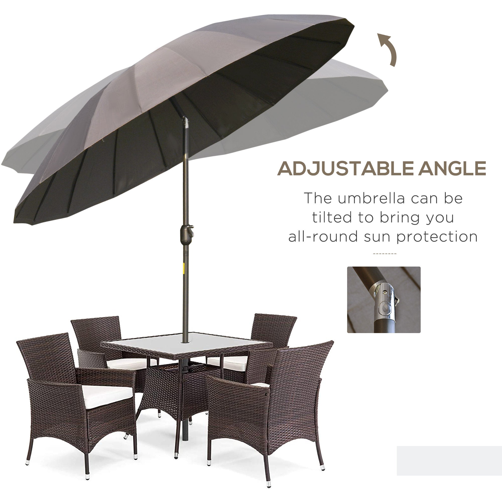 Outsunny 2.5m Shanghai Garden Parasol Umbrella with Crank & Tilt, Adjustable Outdoor Sun Shade, Grey 