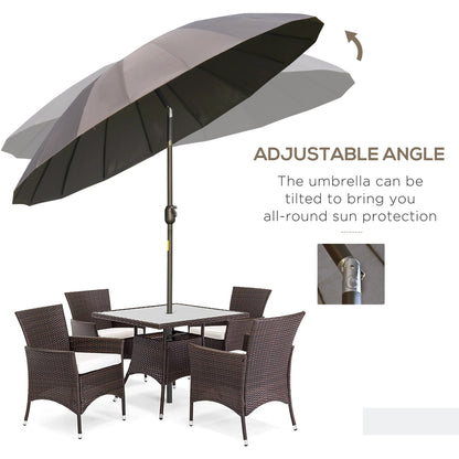 Outsunny 2.5m Shanghai Garden Parasol Umbrella with Crank & Tilt, Adjustable Outdoor Sun Shade, Grey 