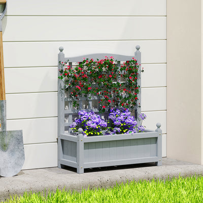 Outsunny Garden Planters with Trellis for Climbing Vines, Wood Raised Beds for Garden, Flower Pot, Indoor Outdoor, Grey 