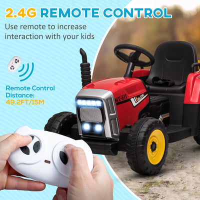 HOMCOM Ride On Tractor, Battery Powered Electric Car, with Detachable Trailer, Remote Control, Music - Red 