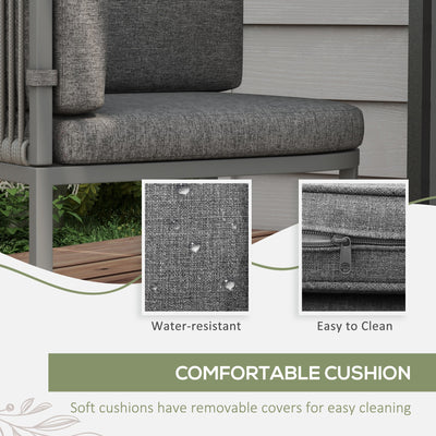 Outsunny 4 Seater Rattan Cube Garden Furniture Set with Cushions, Square Garden Dining Set with Stone Composite Board Top Table, Outdoor Dining Table and Chairs, Grey 