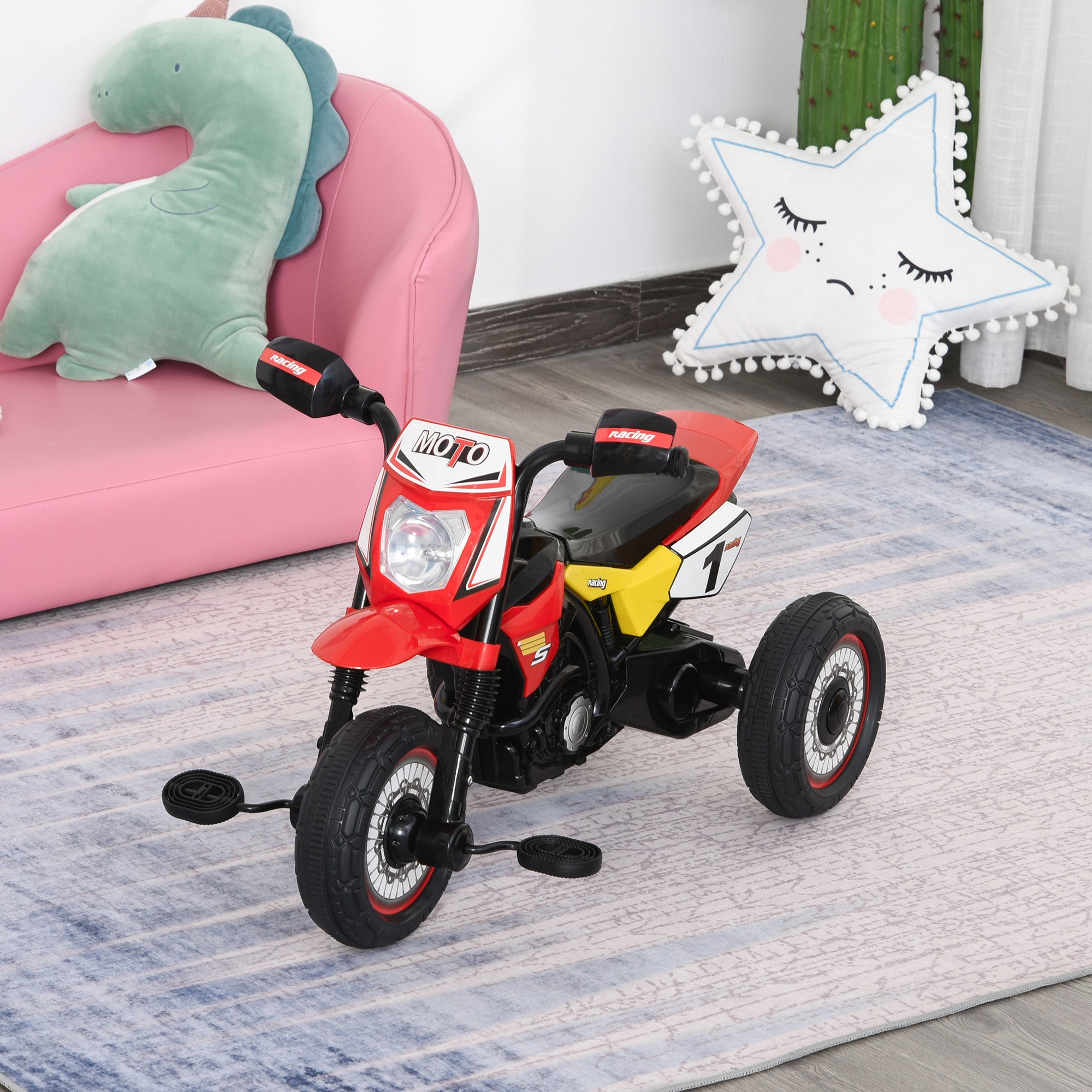 HOMCOM Toddler Pedal Motorcycle Kids Ride On Tricycle Early Learning w/ Music Lights Handlebar Stickers Exercise Boys Girls Gift for Kids 18 - 36 Months Red 