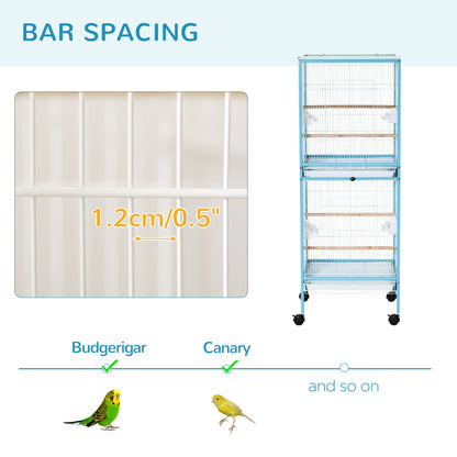 PawHut Bird Cage Budgie Cage 2 In 1 Large Aviary with Wheels Removable Trays for Finch Canaries Cockatiels Light Blue 