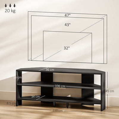 HOMCOM Corner TV Stand with 2 Open Shelves for 47 Inch TV - Black 