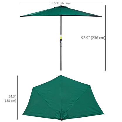 Outsunny 2.7m Garden Half Parasol, Outdoor Balcony Umbrella with 5 Steel Ribs, Patio Sun Shade, Green 