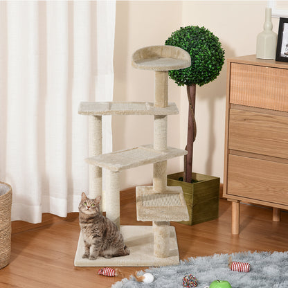 PawHut 100 cm Cat Tree for Indoor Cats Kitten Scratch Scratching Post Climbing Tower Activity Centre Beige 