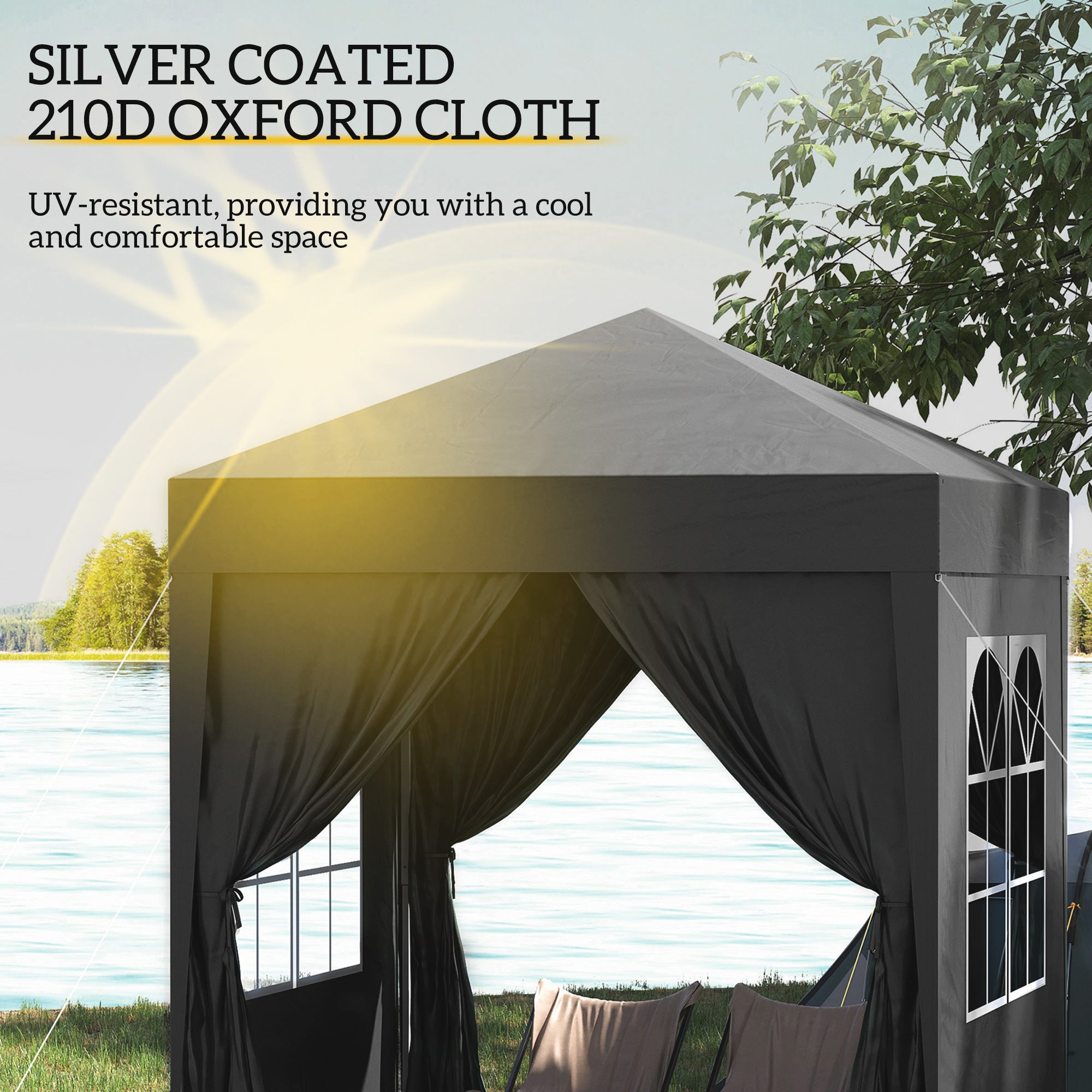 Outsunny 2 x 2 m Garden Pop Up Gazebo, Wedding Party Tent Marquee, Water Resistant Awning Canopy with Sidewalls, Windows, Carry Bag, Black 