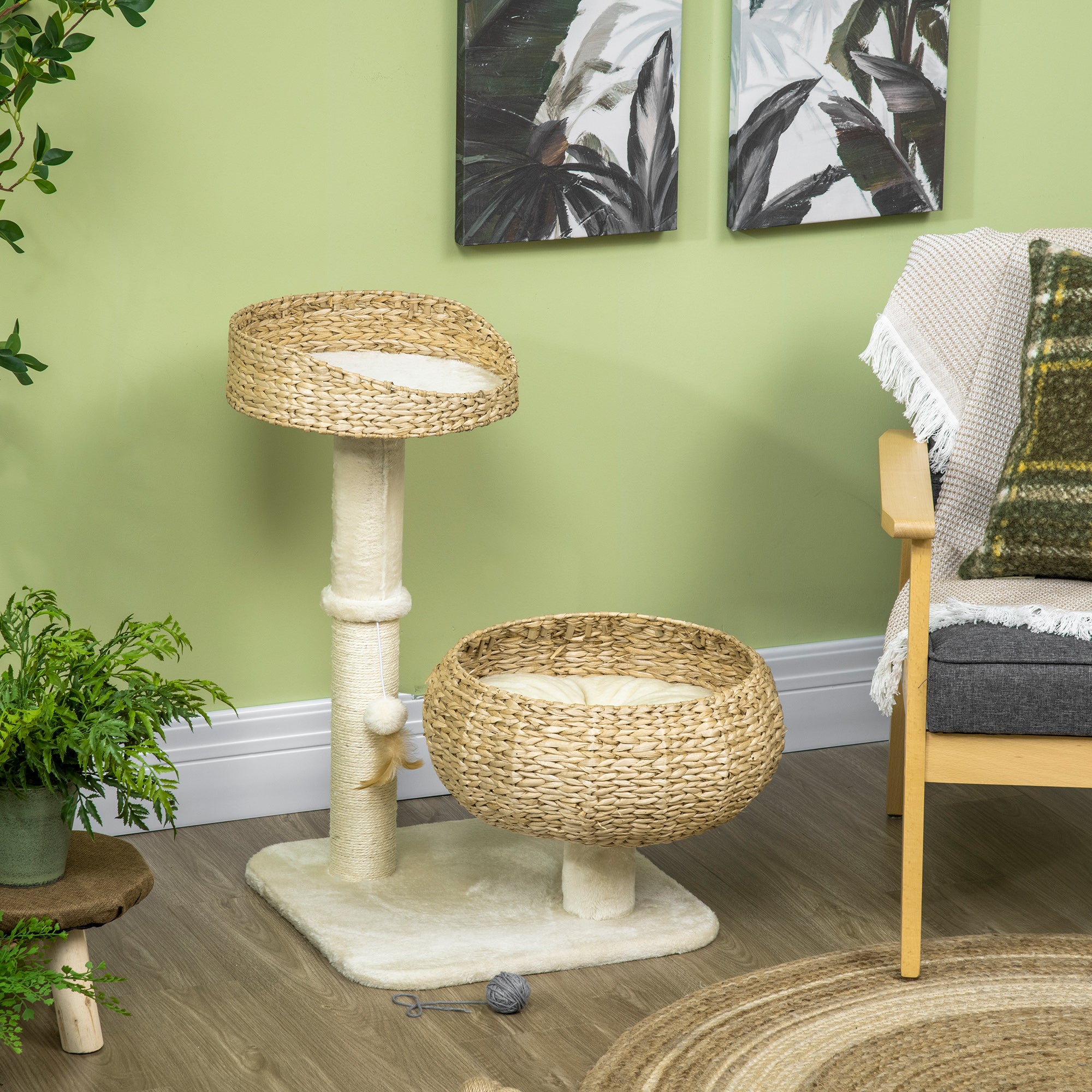 PawHut 72cm Cat Tree Kitten Tower, with Sisal Scratching Post, Two Beds, Toy Ball 