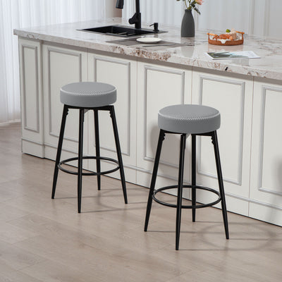 HOMCOM Set of Two Faux Leather Bar Stools - Grey/Black 