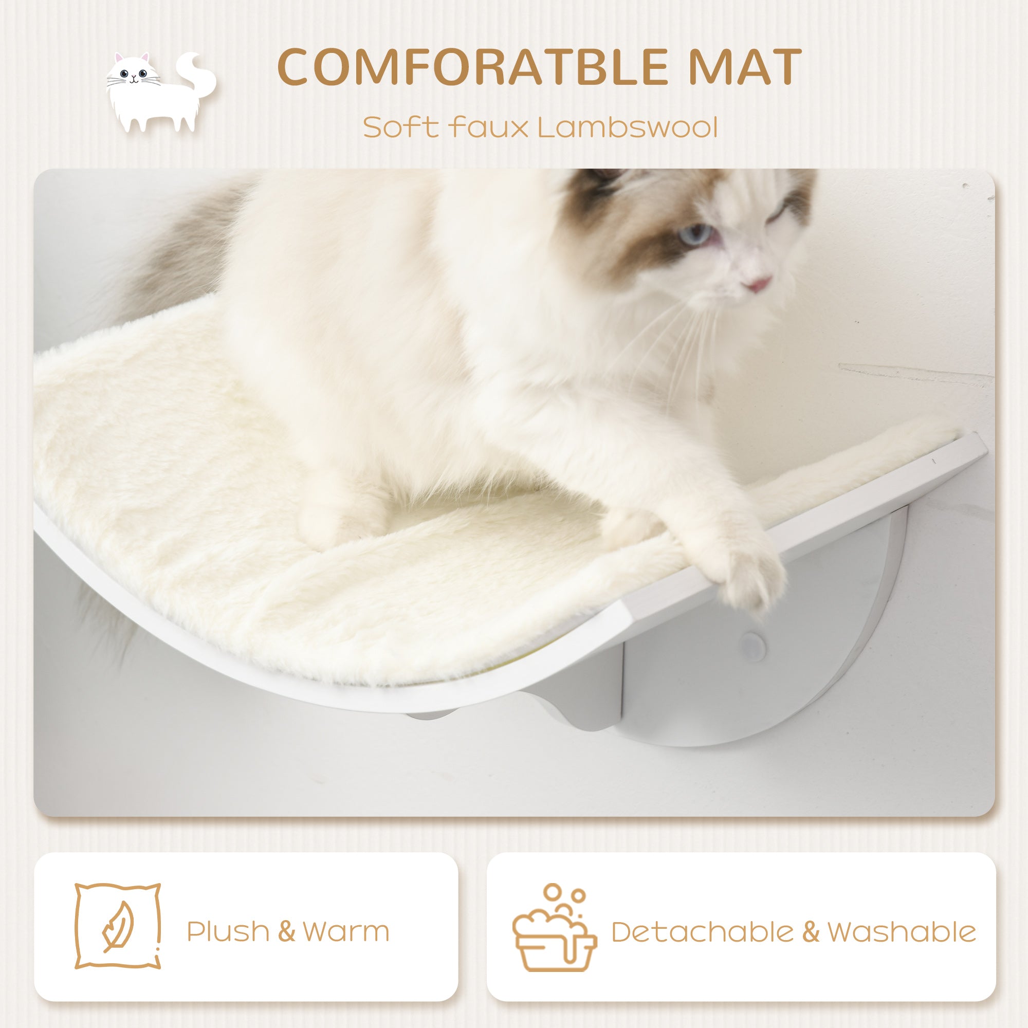 PawHut Wood Cat Shelves Wall-Mounted Shelter Curved Kitten Bed Cat Perch Climber Cat Furniture 41 x 28 x 21cm White 