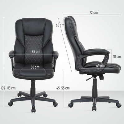 HOMCOM Executive Office Chair, High Back Desk Chair, PU Leather Swivel Computer Chair with Tilt Function, Adjustable Height and Armrests for Home Office, Black 