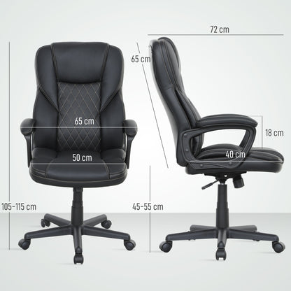 HOMCOM Executive Office Chair, High Back Desk Chair, PU Leather Swivel Computer Chair with Tilt Function, Adjustable Height and Armrests for Home Office, Black 
