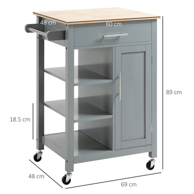 HOMCOM Compact Kitchen Trolley Utility Cart on Wheels with Open Shelf & Storage Drawer for Dining Room, Kitchen, Grey 